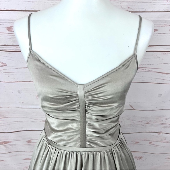Banana Republic Taupe Brushed Silk Ruched Sleeveless Retro Flare Pocket Dress - Picture 8 of 15